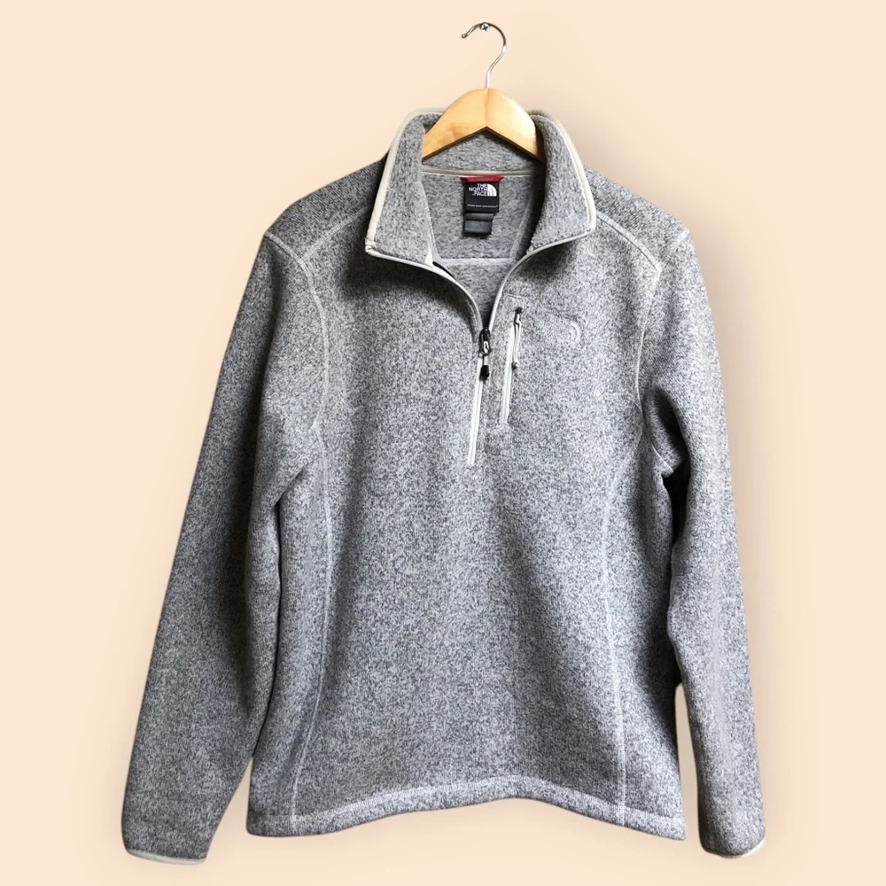 The North Face MENS Grey Knit Quarter Zip Pullover Fleece Sweater MENS Small
